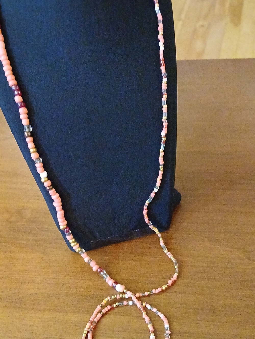 Handmade Pink Seed Bead Long Necklace 34"